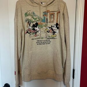 Disney Beige Mickey & Minnie Hoodie XL NEW